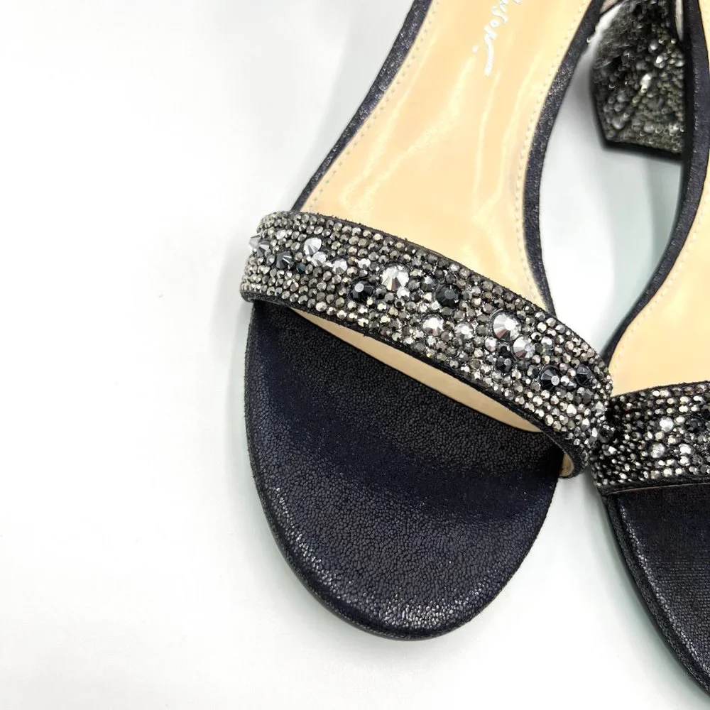 Betsey‎ Johnson Size 7.5 Mari Black Jeweled Block Heel Dress Sandals Shoes